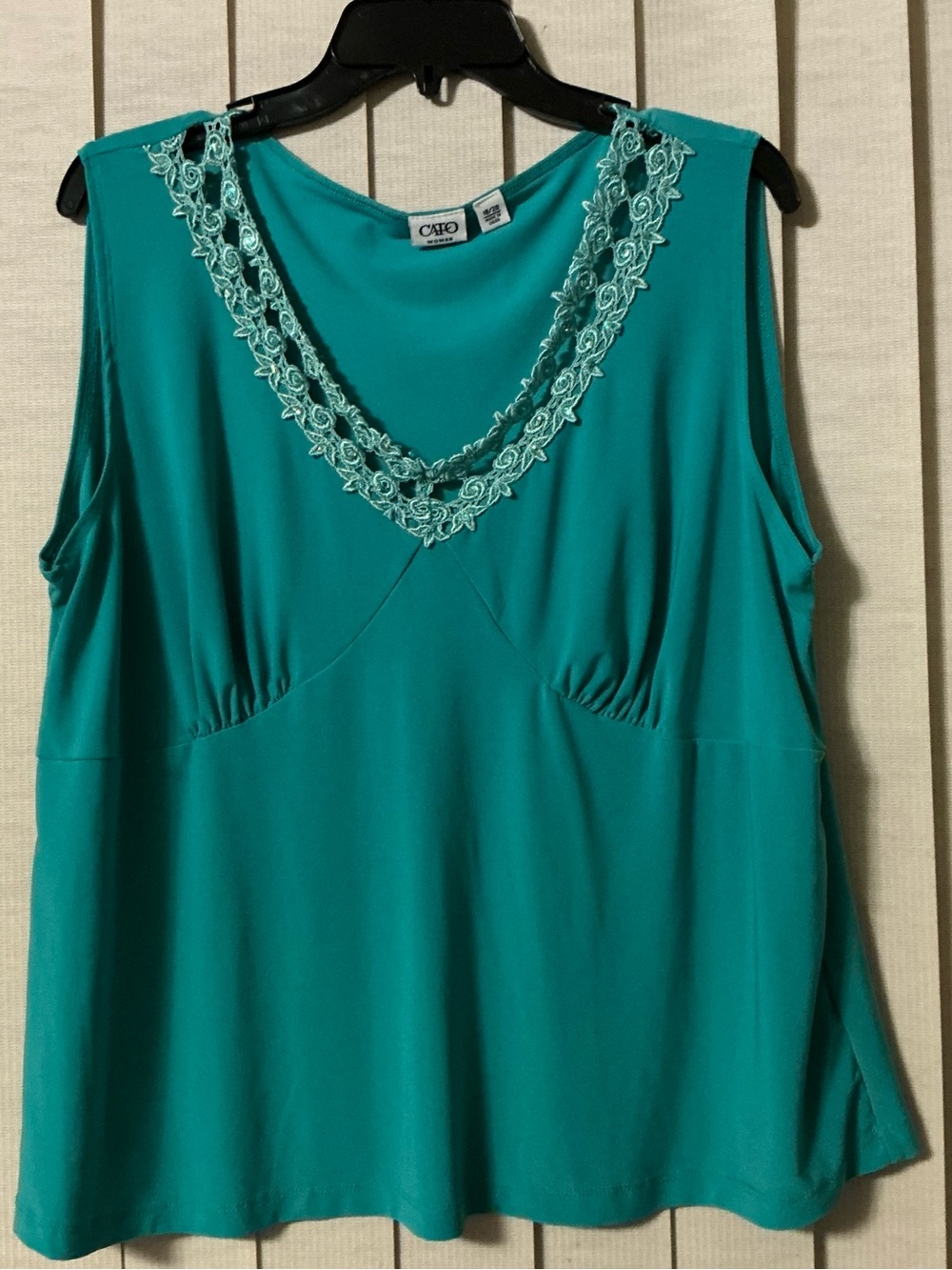 Cato Teal Sleeveless V-Neck Top with Lace Trim